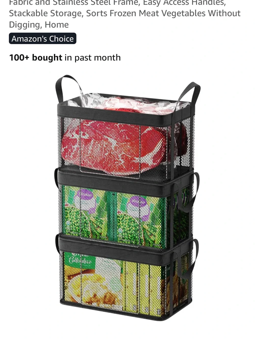 Stackable Black Mesh Freezer Bins  - total of 4